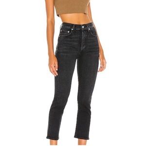 AGOLDE Riley High Rise Straight Jeans Washed Black 26 Raw Hem Cropped Button Fly